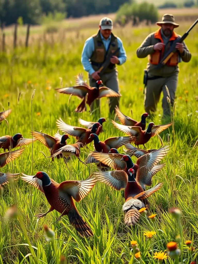A picture of club members participating in a supervised restocking activity, releasing pheasants into a designated hunting area.