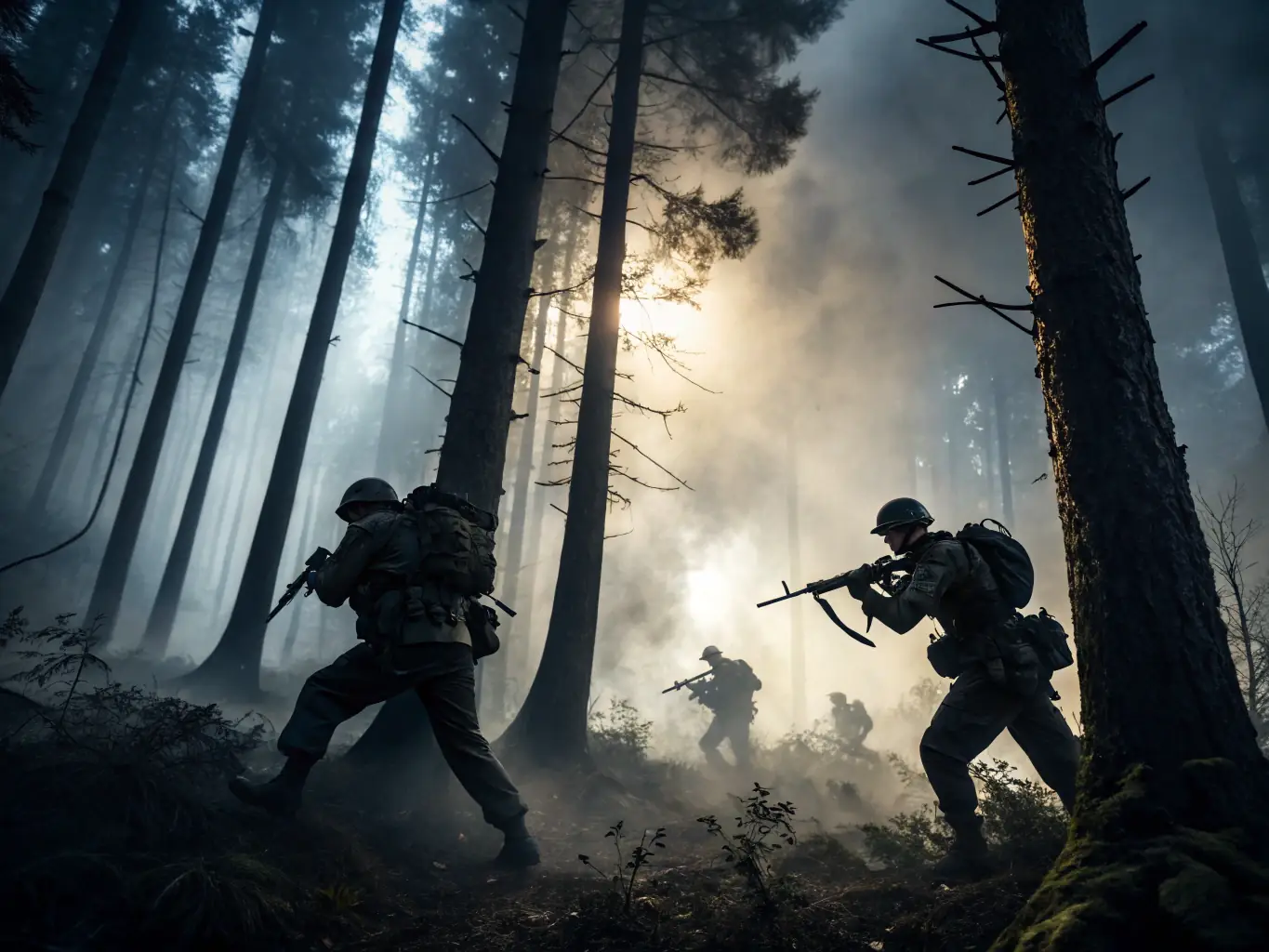 A night vision shot of a patrol team in the forest, representing the anti-poaching initiatives of the hunting club.